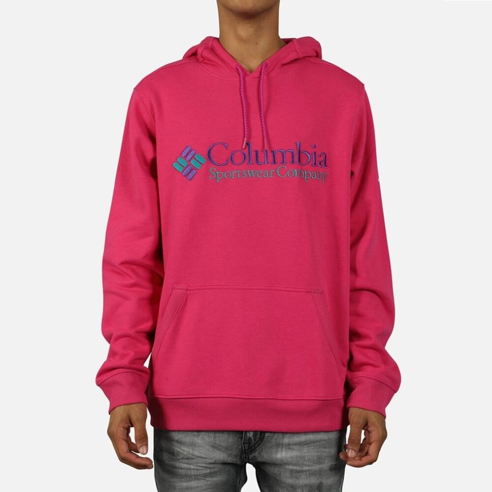 Columbia Men's Fuchsia Cotton Fleece Logo Activewear Hooded Sweatshirt Size M